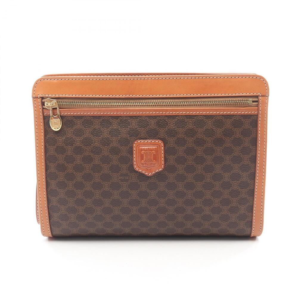 Celine Macadam Shoulder Bag Canvas Leather Brown